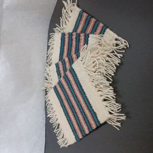 Set of 4 Stripped Southwest Style with Fringe Wool Drink Coasters